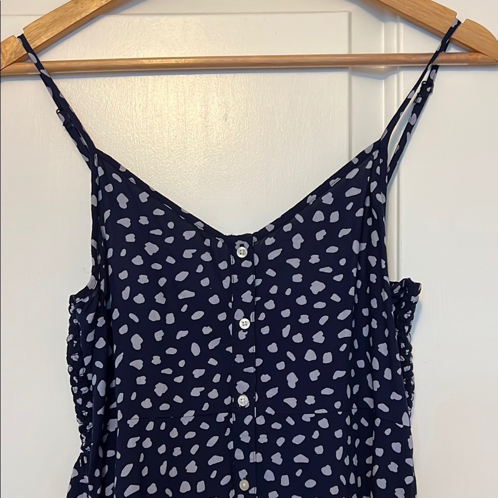 Aerie Navy Blue Spaghetti Strap Dress with White Pebble Dot Pattern Womens Small